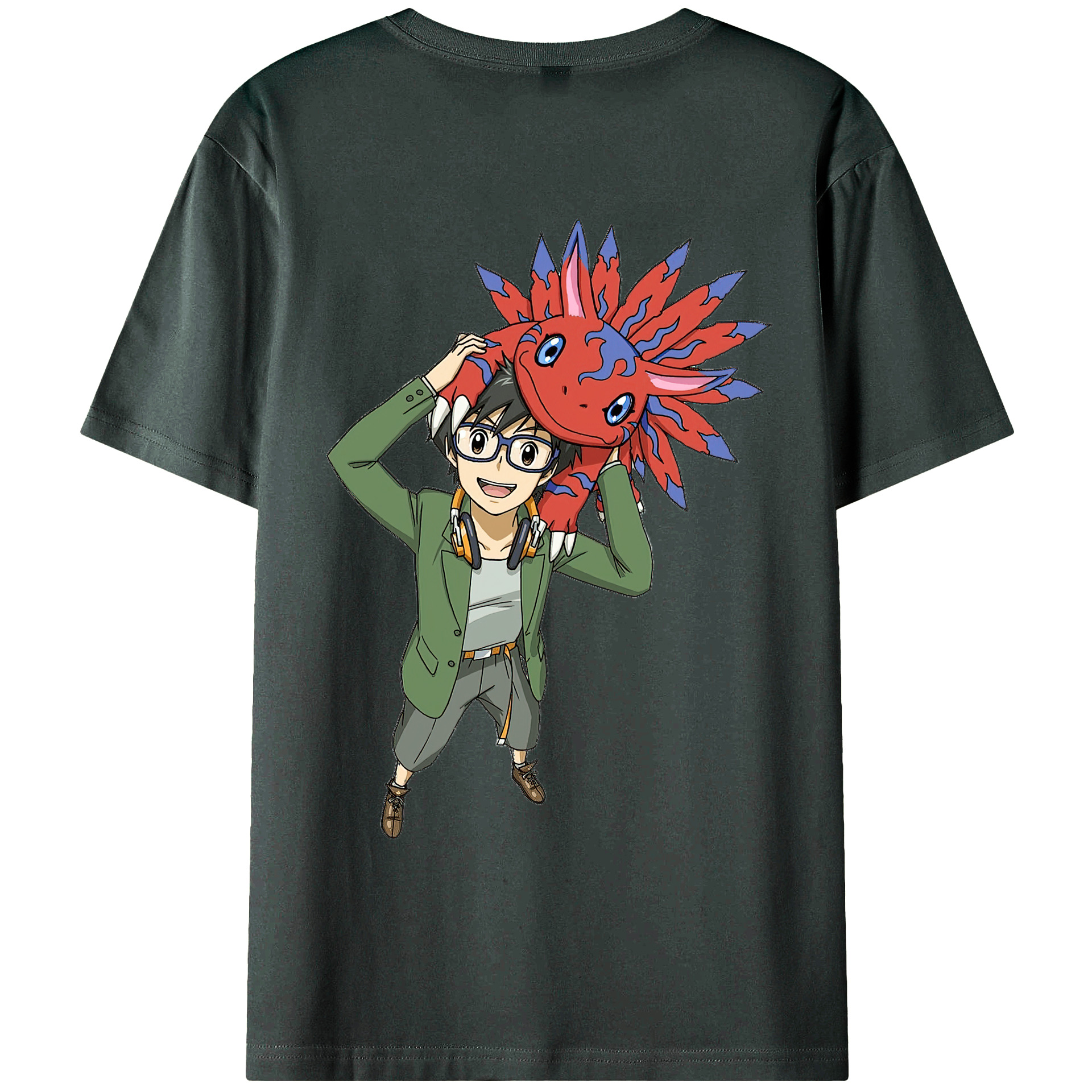 （画像用） Digimon デジタルモンスター/デジモン 綿100％ メンズ半袖Tシャツ（バックプリント） 通気性